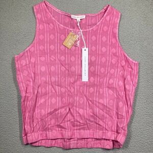 Jane + Delancey Tank Top Womens Large Pink Garment Dyed Cotton Textured Dobby